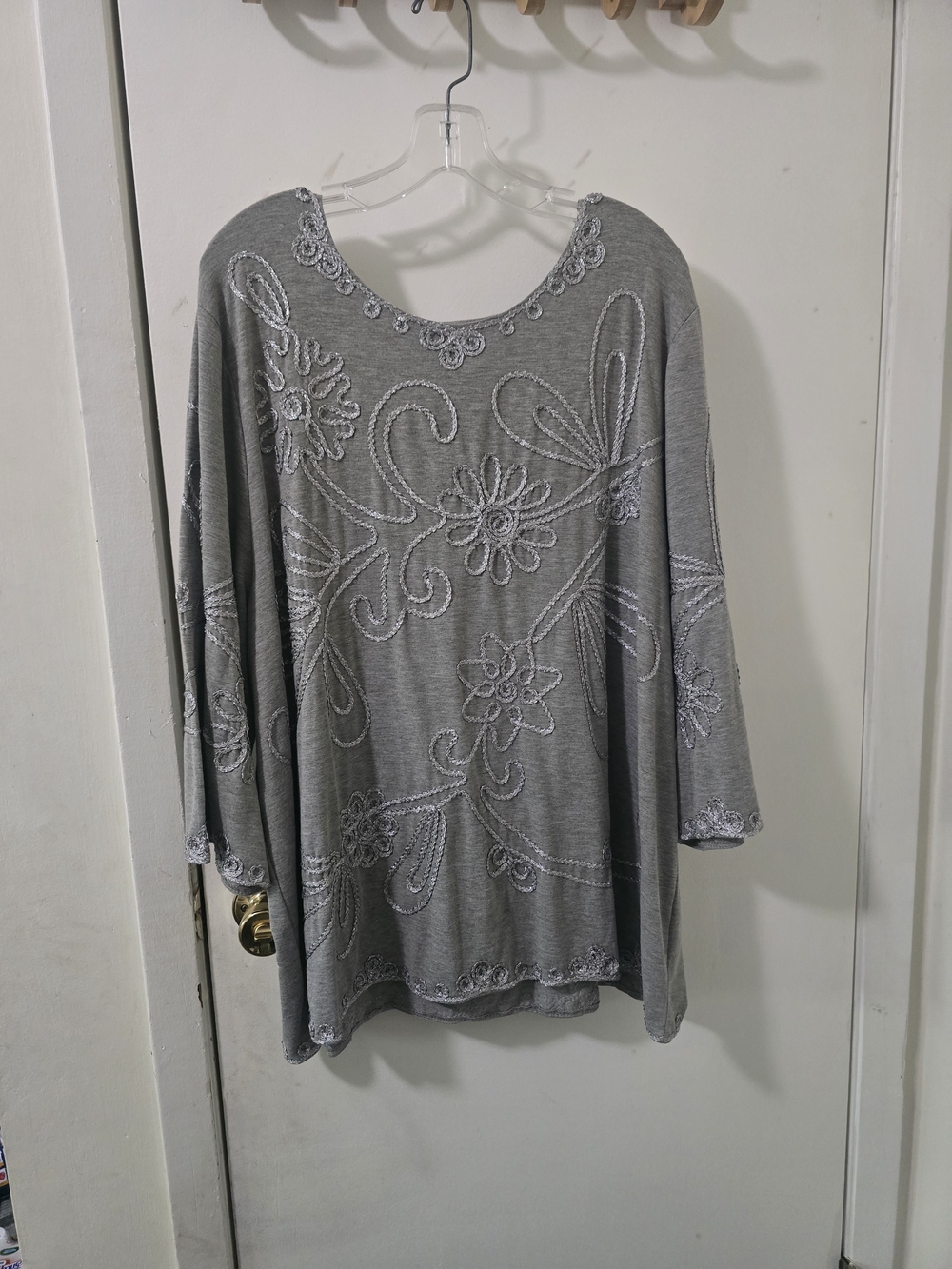 Maggie Barnes for Catherines Gray Boho Embroidered Top 2X